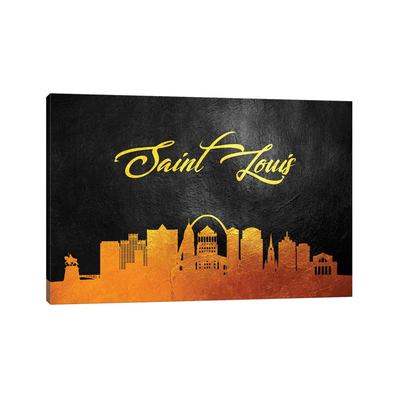 Saint Louis Missouri Gold Skyline 1 Piece Wrapped Canvas Wall Art, 66.04 cm H x 45.72 cm W x 1.91 cm D