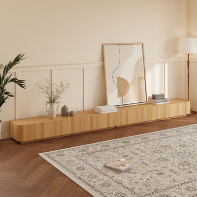 Meuble télé minimaliste, aucun assemblage requis, console multimédia longue avec tiroirs de rangement cachés