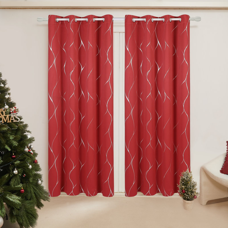 Seligman Wave Foil Printed Room Darkening Thermal Curtains, Width 117 x Drop 138 cm, Red