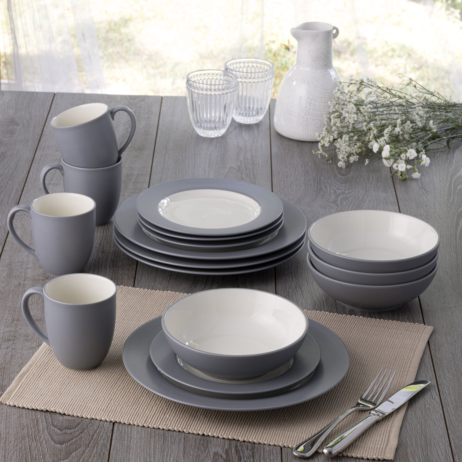 Colorwave Stoneware Dinnerware Set - Service for 4, Slate