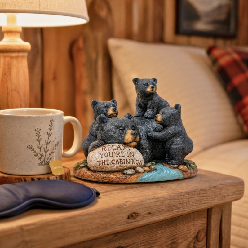 Resin Bear Family Figurine With Mama Bear And Cubs Rustic Woodland Tabletop Decor