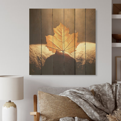 Feuille de bronze dévoilée - feuilles, art mural sur bois de pin naturel