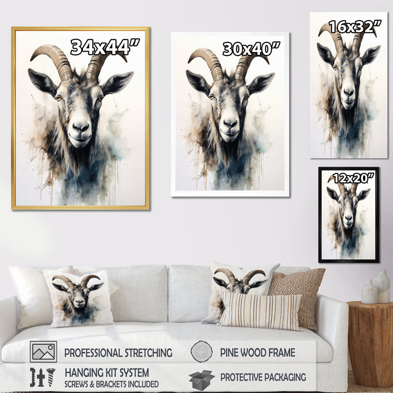 Goat Grazers - animaux, art mural sur toile, H 32 po x l 24 po x P 1 po, Cadre flottant noir