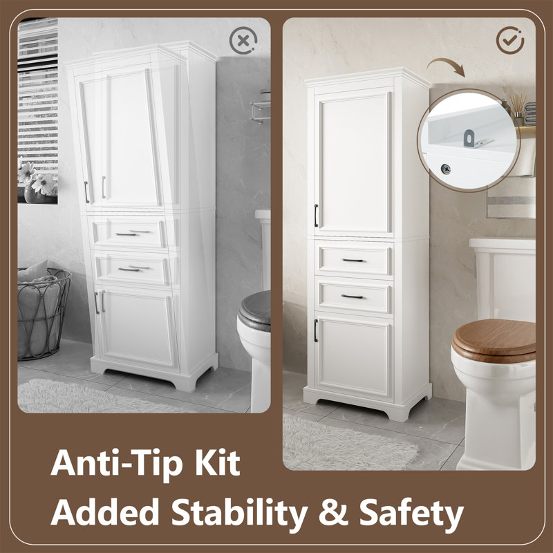 Armoire de salle de bain autoportante 71 po avec tablette réglable et tiroirs H 71 po
