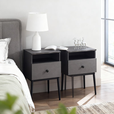 Modern Nightstand Set Of 2 With Drawer, 3-Tier Square End Table With Storage For Bedroom And Living Room