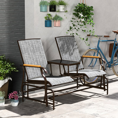 Banc oscillant d'extérieur avec revêtement thermolaqué et tissu respirant gris