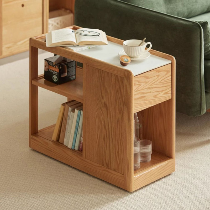 Table basse 11,81 po blanche + en pierre frittée Burlywood + en bois massif