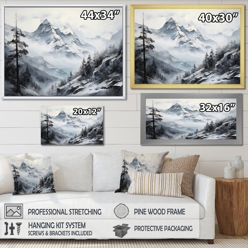 Bernardetta Minimalisme Winter Mountains Summit Splendor II, reproduction d'art sur toile, Cadre simple noir