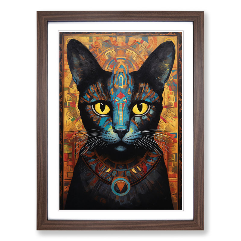 XYZ-FRM-V1223-607 Egyptian Cat Contemporary No.4 - Single Picture Frame Print on Wood, Walnut , 64cm H x 46cm W x 2cm D