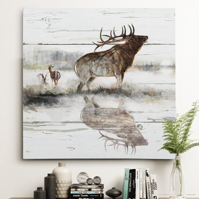 « rustique misty elk », reproduction de peinture à l’huile sur toile tendue, H 32 po x l 32 po x P 1,5 po
