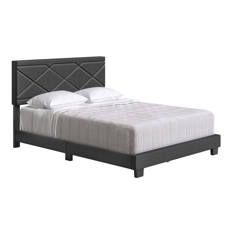 Upholstered Platform Bed, Black, Queen