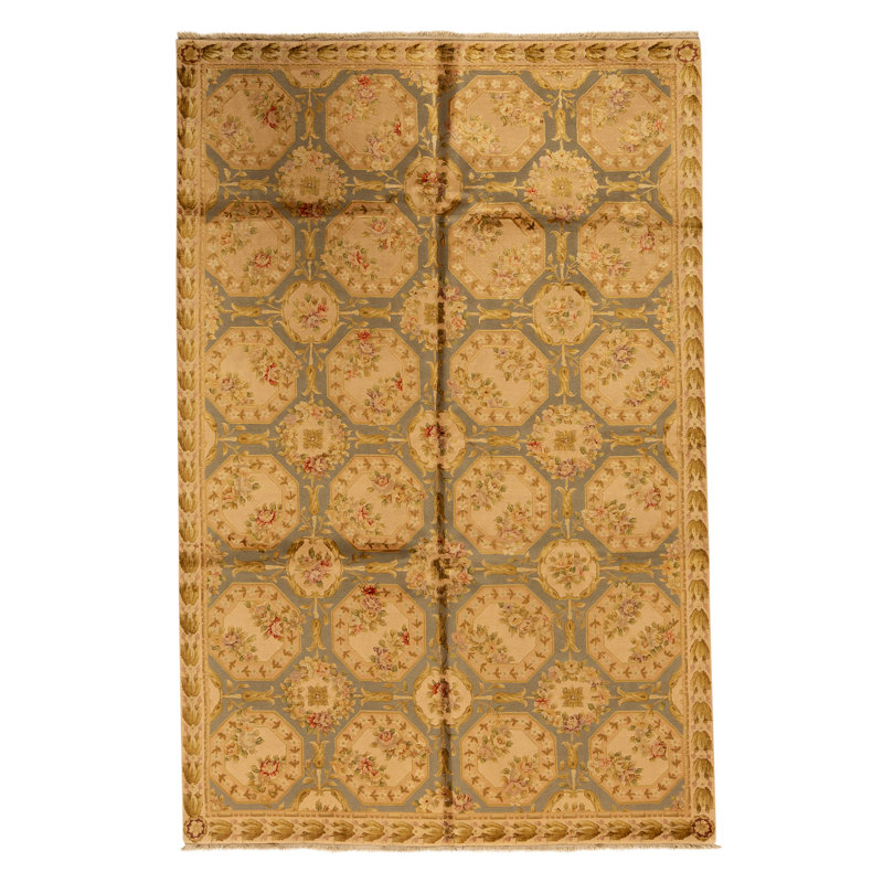 Tapis argenté et crème noué à la main de haute qualité