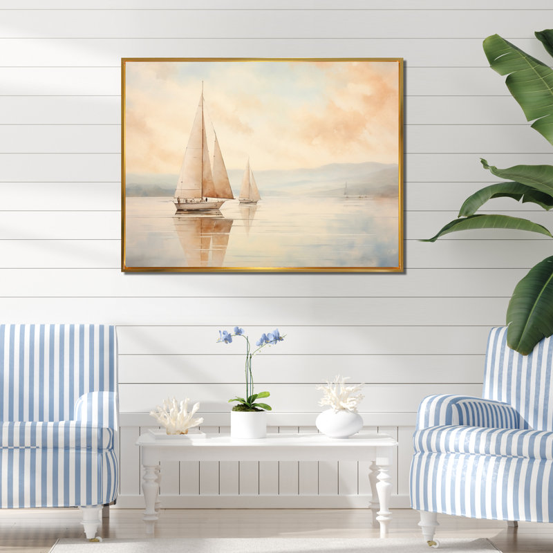 Ermanno minimalisme voilier serein I sur toile, H 24 po x l 32 po, Cadre flottant doré