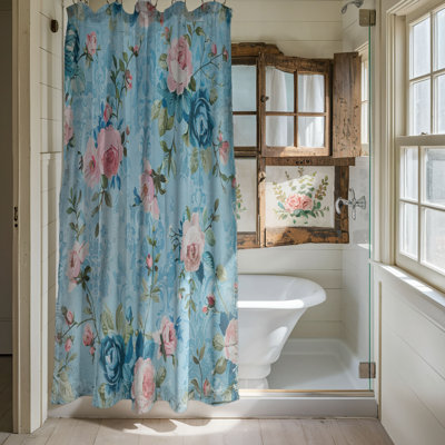 Rideau de douche standard 1 pièce Shabby Blue Florals