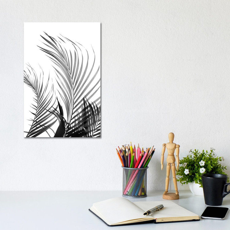 Palm Fronds (Black & White) 1 Piece Wrapped Canvas Wall Art, 20.32 cm H x 30.48 cm W