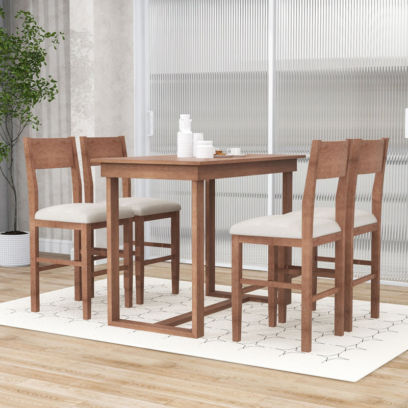 Ensemble de table de salle à manger 5 pièces, table rectangulaire Farmhouse et 4 chaises pour petits espaces, Brun