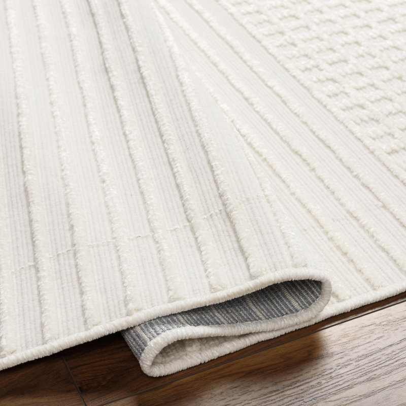 Indrit Striped Machine Woven Area Rug in Ivory, Rectangle 2'10" x 2'