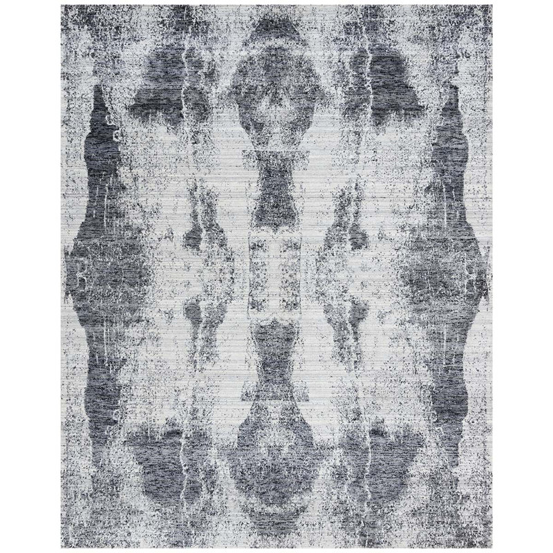 Tapis argenté / gris foncé tissé à la main de haute qualité Jacquard, Rectangle 9 pi x 12 pi