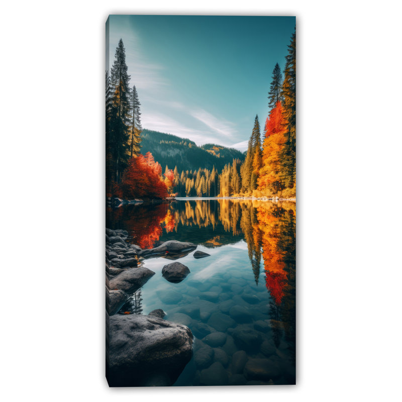 «Forest Reflections on Calm Lake», impression d'art sur toile tendue, H 24 po x l 48 po