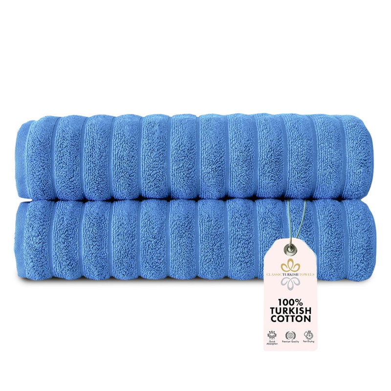 Hamrick 100% Cotton Plush Ribbed Bath Towel, Blue