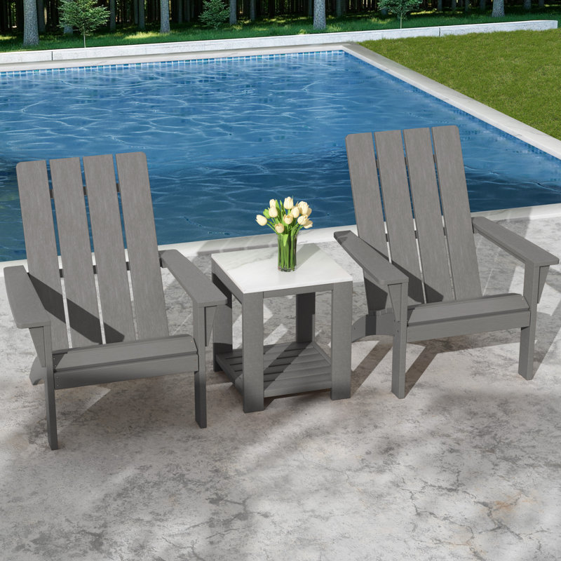Danese 3-Piece All-Weather HDPE Adirondack Chair With Side Table, Gray