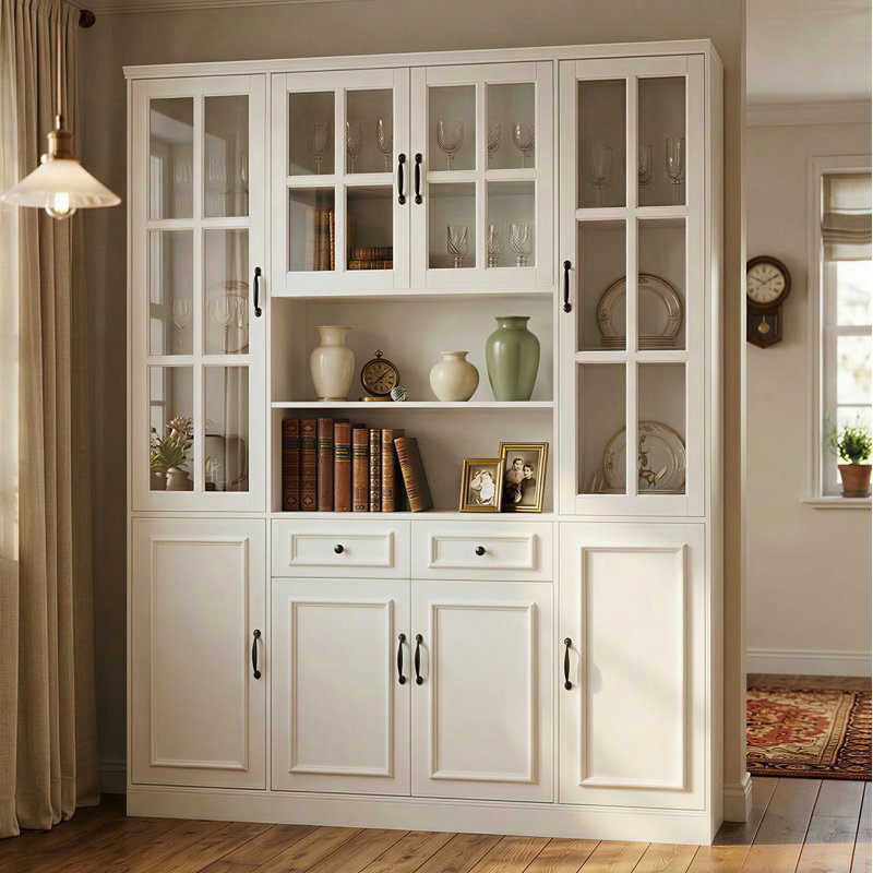 White Display Cabinet With Tempered Glass Door