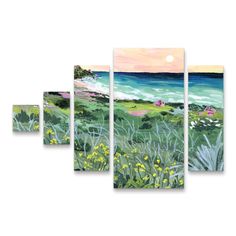 Ensemble de 5 panneaux muraux - Sarah Gesek «Sunset Rock», art mural sur toile pour le salon, la chambre à coucher ou le bureau 