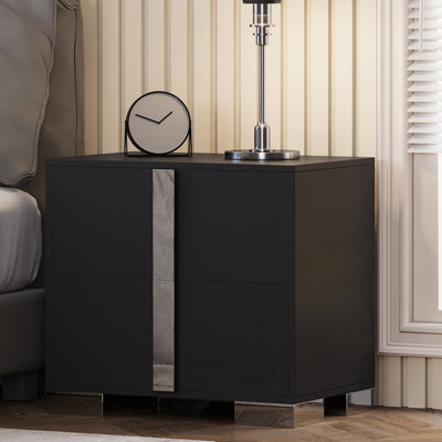 Modern End Table with 2 Drawers and Metal Legs
