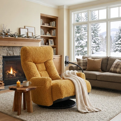 Upholstered Swivel Floor Lounge Chair with Adjustable Backrest
