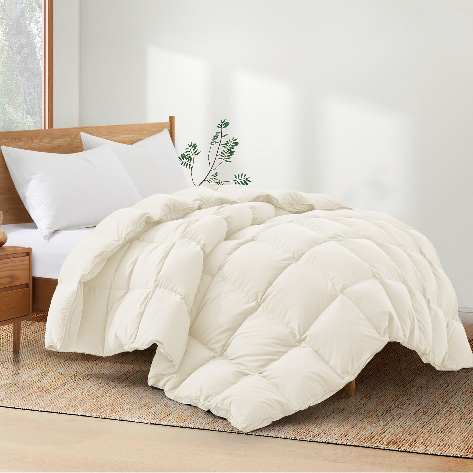 600 Fill Power All Season Down Comforter/Duvet Insert, King Down Comforter, Ivory