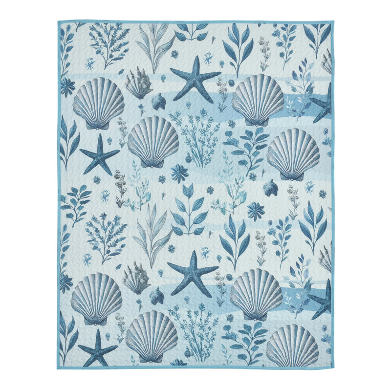 Jeté de courtepointe décoratif nautique bleu et blanc 60 po x 50 po Ocean Serenity
