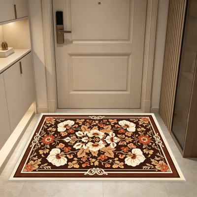 Tapis à motif floral rétro brun pour le salon, doux et confortable, convient à toutes les saisons, facile à entretenir, tapis de sol intérieur lavable à la machine, sous la table de ferme convenant à la chambre à coucher, à la salle à manger, au bureau, au patio, au balcon, à la décoration intérieure