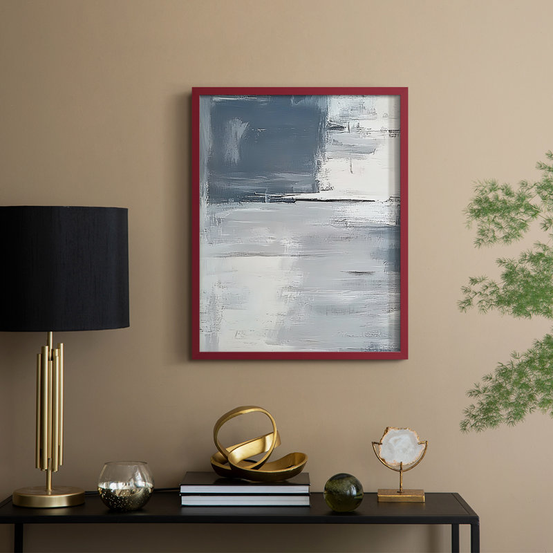 Abstrait, encadré, prêt à accrocher , Rouge, H 14 po x l 11 po