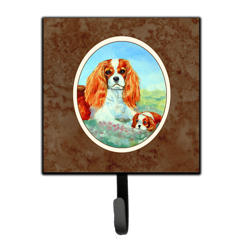 Pelin Metal Wall Organizer with Key Hooks, Brown/Pink/Green, Cavalier Spaniel Momma Love