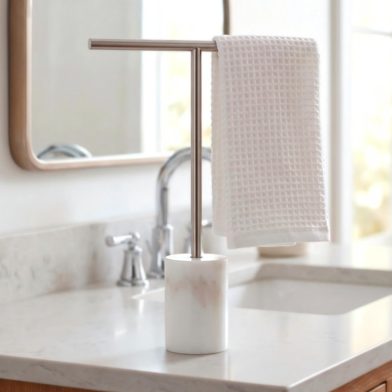 Porte-serviettes KES pour comptoir de salle de bain avec petite base en marbre brossé 15 po