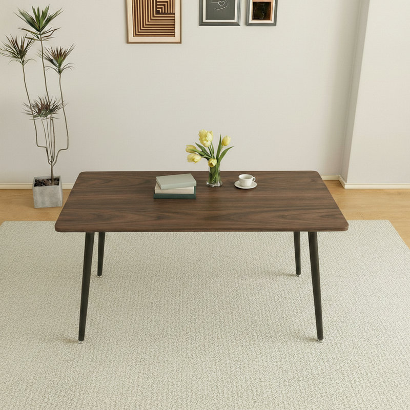 47.2"W Mid-Century Modern Dining Table With Metal Legs, Compact 6-Seater For Kitchen, Office, Or Living Room, Walnut