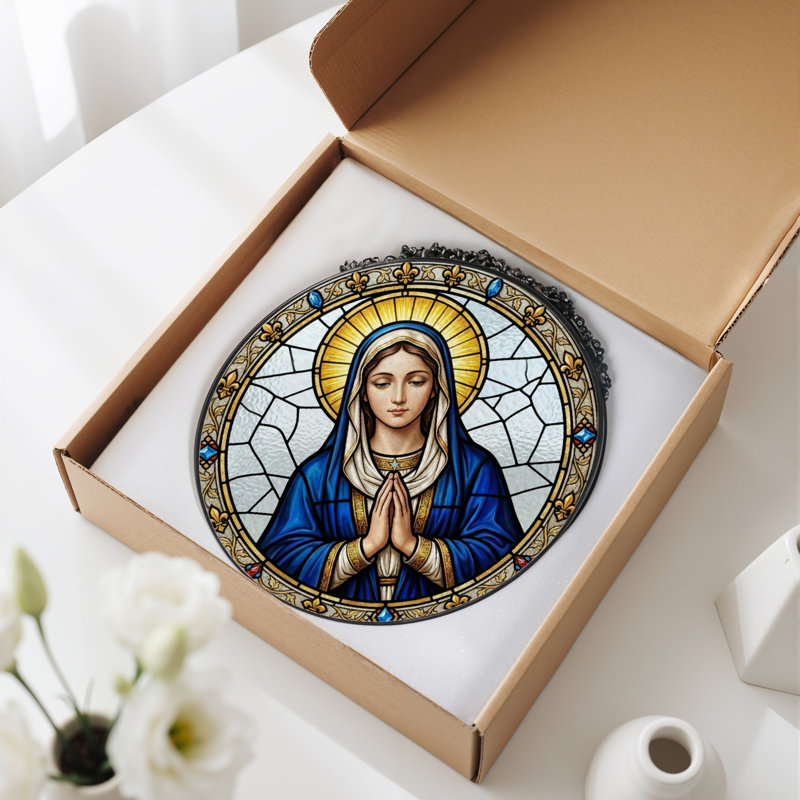 Panneau de vitrail de la Vierge Marie - H 12 po, 12"H