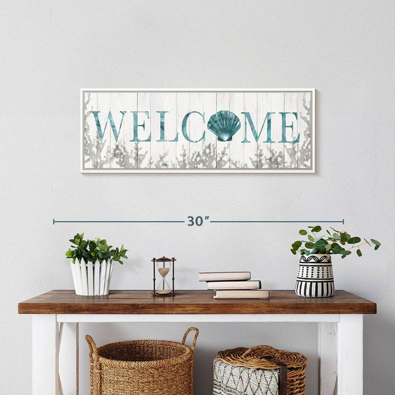 Plaque murale «Welcome Shell», 25 po x 9 po, Cadre flottant blanc