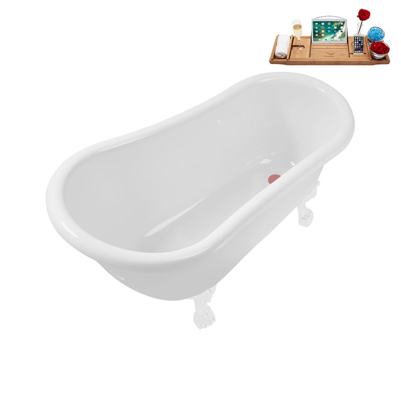 53.1'' x 25.6'' Freestanding Soaking Acrylic Bathtub, Glossy White, Matte Pink