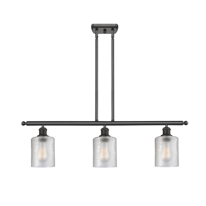 Luminaire suspendu linéaire à 3 lumières pour îlot de cuisine Leilani, Transparent, Noir mat, Ampoule non incluse