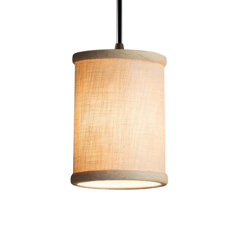 Luminaire suspendu simple cylindrique 1 lumière Favela, Laiton antique, Crème