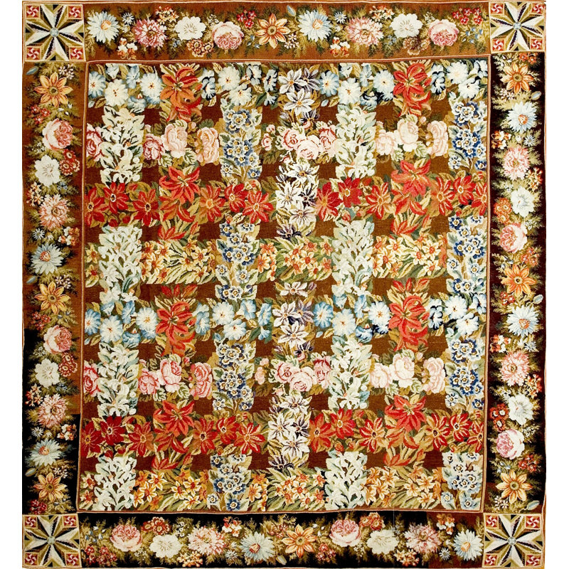 Antique Allover Floral Flat Weave Rug