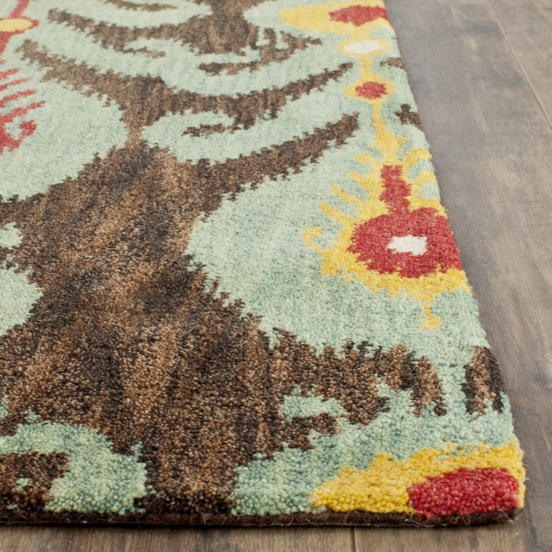 Tapis vert / noir en laine touffeté à la main Kline, Rectangle 2 pi x 3 pi