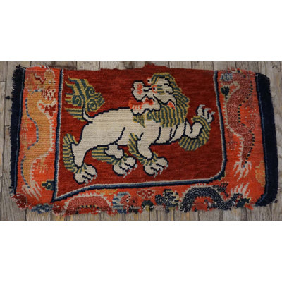 Antique Chinese - Tibetan Small Scatter Size Wool Yellow Rug