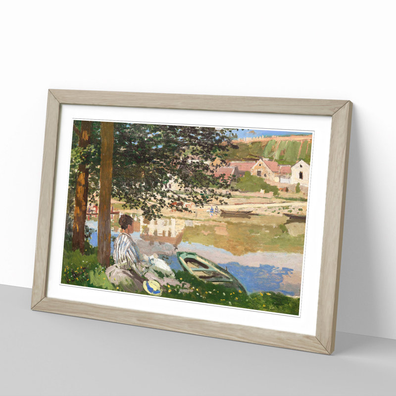 On the Bank of the Seine by Claude Monet - Picture Frame Painting, Oak Framed, 36cm H x 48cm W x 2cm D