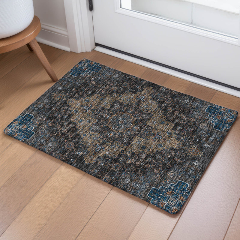 Tapis lavable à la machine intérieur / extérieur ACN2486, Noir, 1 pi 8 po x 2 pi 6 po