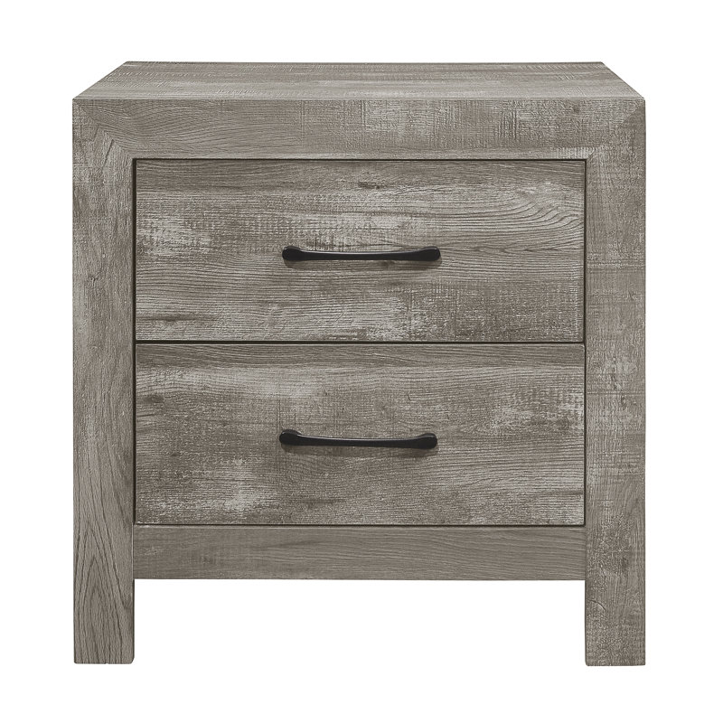 Table de chevet de style rustique avec finition grise 1 pièce et 2 tiroirs, Gris