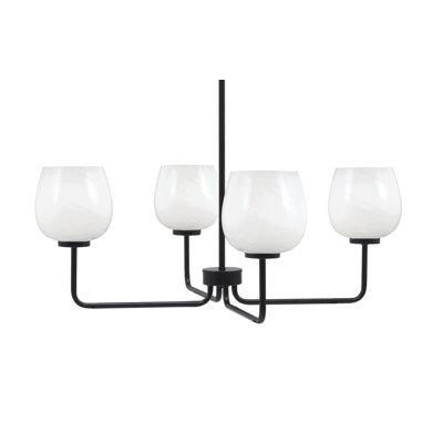 Lustre 4 lumières Amarmula, finition noir mat, verre marbré blanc 6 po