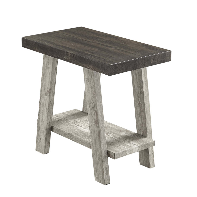 Table de bout contemporaine en bois à deux tons Athens, noyer patiné et gris clair, rangement supplémentaire et pieds évasés