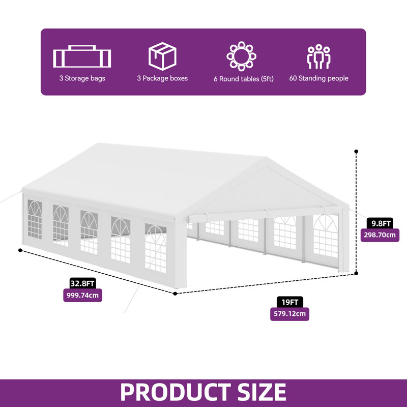 ​20 FTx 33 FT Heavy Duty Carport & Party Tent with Storage Bag, 20 FT W x 33 FT D